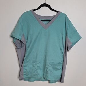Butter Soft Teal and Gray V-Neck Top